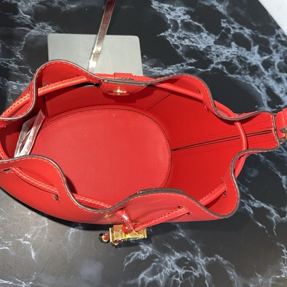 LAUREN RALPH LAUREN Andie Medium Leather Red Drawstring Bag AUTHENTIC - Picture 10 of 11